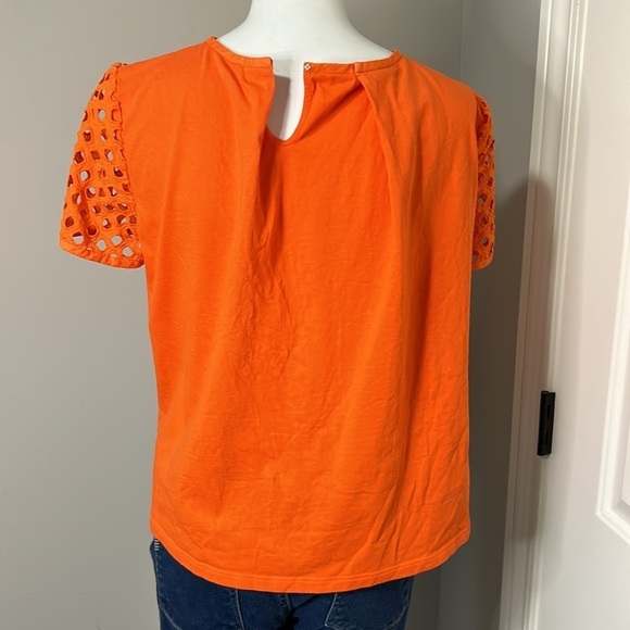 TORY BURCH Hermosa Eyelet Front Tee Embroidered Orange Flowy Sz 4 - Picture 10 of 16
